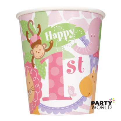Pink Safari 1st Birthday Paper Cups (8)