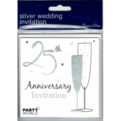 Silver 25th Anniversary Invitations & Envelopes (6)