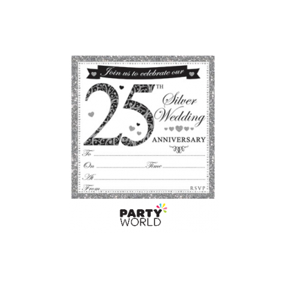 25th Silver Wedding Anniversary Invitations & Envelopes (10)