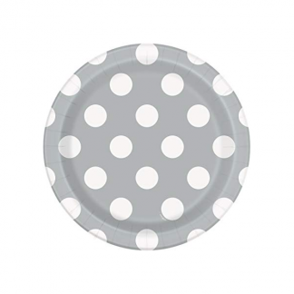 Polka Dot Paper Plates 7in - Silver (8)
