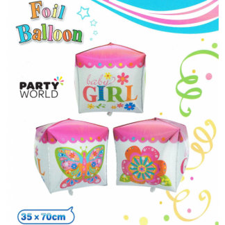 Baby Girl Giant Cube Foil Balloon