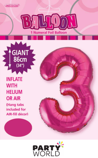 3 giant foil number hot pink