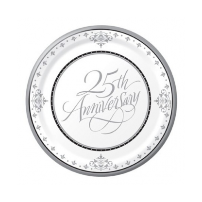 25th Anniversary Silver Paper Plates 7in (18)