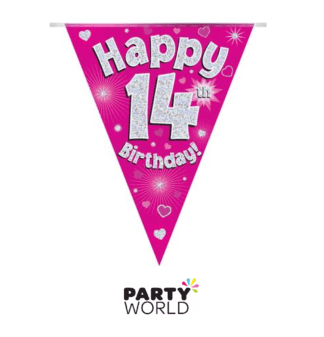 14th birthday pink banner