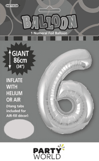 6 giant foil number silver