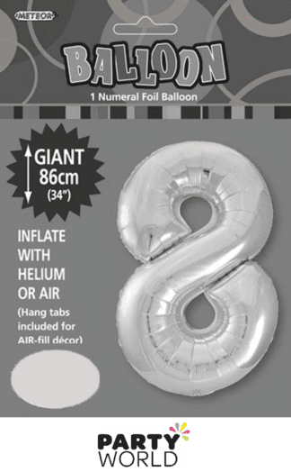 8 giant foil number silver