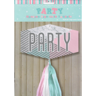 Marble Party Hanging Sign with Tassels