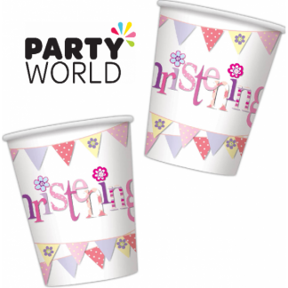 Pink Bunting Christening Paper Cups (8)