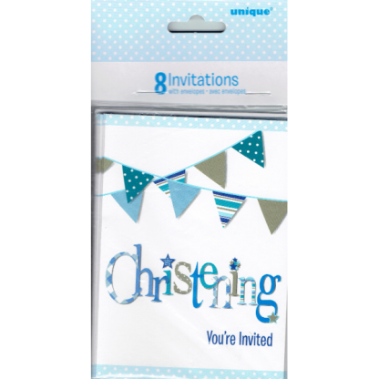Blue Bunting Christening Invitations (8)
