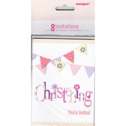 Pink Bunting Christening Invitations (8)