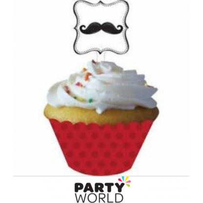 Mustache Cupcake Wrappers with Toppers (12)