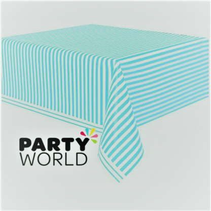 Caribbean Teal Stripe Plastic Table Cover
