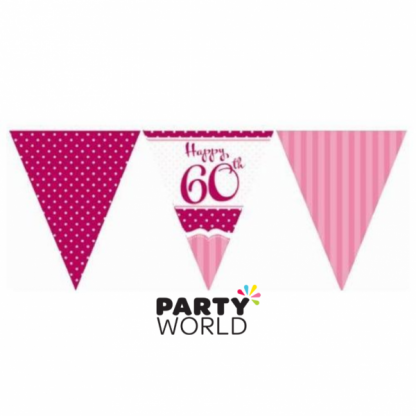 Perfectly Pink 60th Birthday Paper Bunting (3.7m)