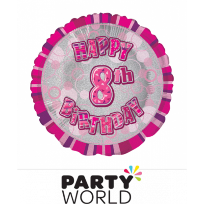 8th Birthday Prismatic Foil Balloon - Glitz Pink