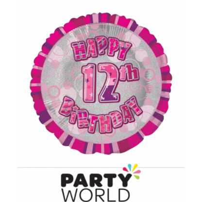 12th Birthday Prismatic Foil Balloon - Glitz Pink