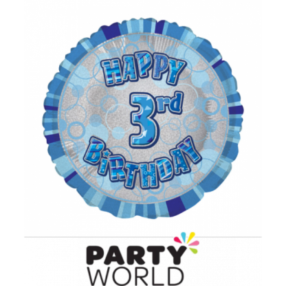 3rd Birthday Prismatic Foil Balloon - Glitz Blue