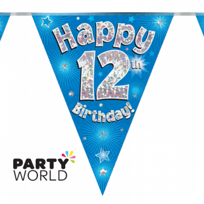 12th Birthday Holographic Bunting - Blue 3.9m