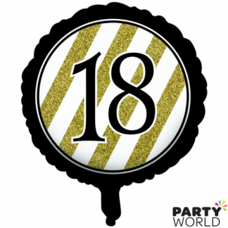 Black & Gold Stripes 18th Birthday Foil Balloon