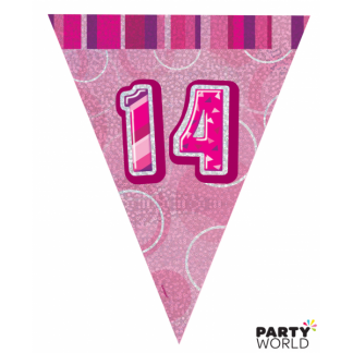 Glitz Birthday 14th Bunting Pink/Silver