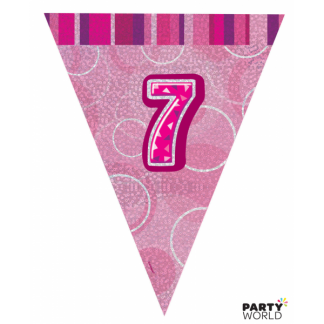 Glitz Birthday 7th Bunting Pink/Silver