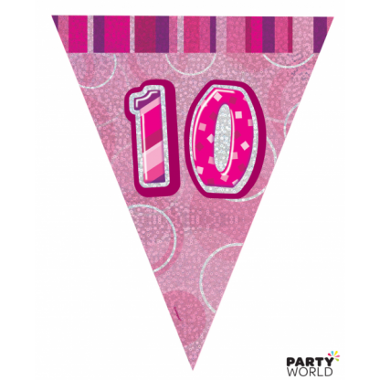 Glitz Birthday 10th Bunting Pink/Silver