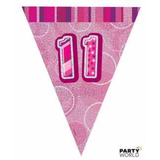 Glitz Birthday 11th Bunting Pink/Silver