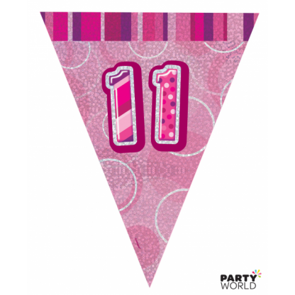 Glitz Birthday 11th Bunting Pink/Silver