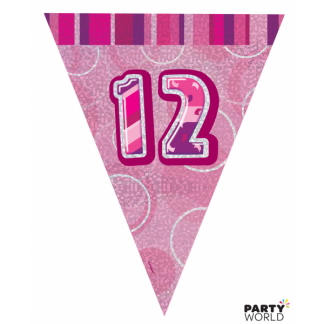 Glitz Birthday 12th Bunting Pink/Silver