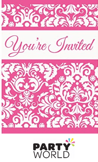 pink damask invites