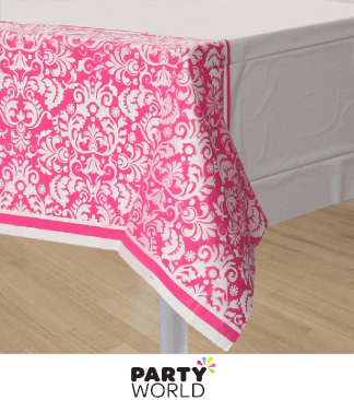 pink damask tablecover