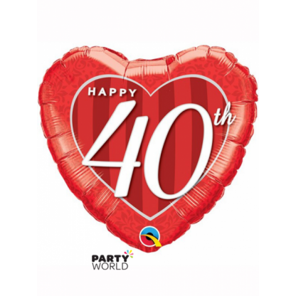 Happy 40th Red Heart Foil Balloon