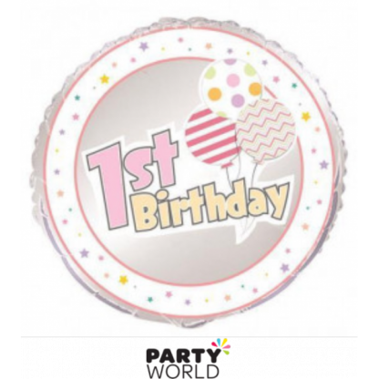 1st Birthday Pink Balloons & Stars Foil Balloon 18in