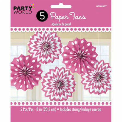 Bright Pink Paper Fans (5)