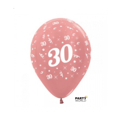 30th Rose Gold Metallic Latex Balloons(6)