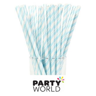Premium Paper Straws (24) light blue and white