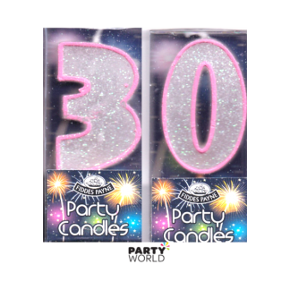 30th Glittering Birthday Candles - Pink