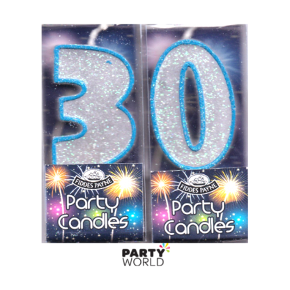 30th Glittering Birthday Candles - Blue