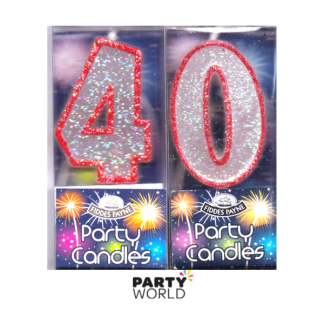 40th Glittering Birthday Candles - Red