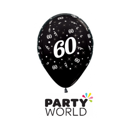 60 Metallic Black Latex Balloons (6)