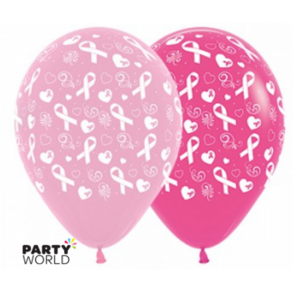 Breast Cancer Pink Ribbon Latex Assorted Balloons (6)