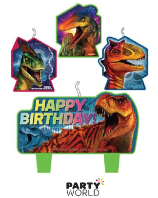 dinosaur jurassic word party candle set cake topper