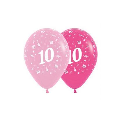 10th Birthday Pink Asstd Latex Balloons (6)