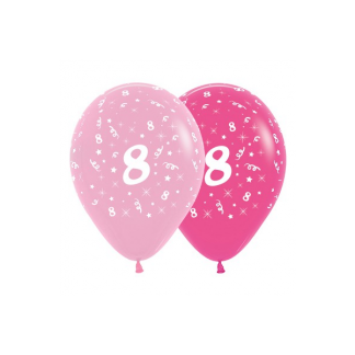 8th Birthday Pink Asstd Latex Balloons (6)