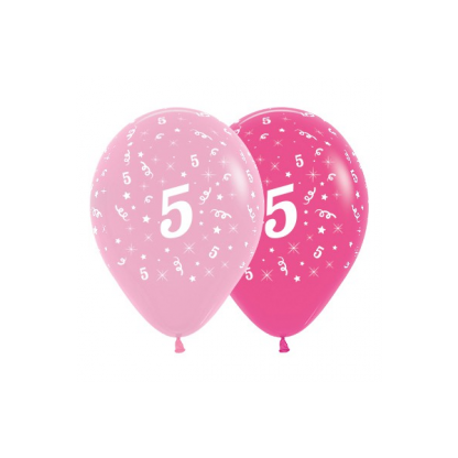 5th Birthday Pink Asstd Latex Balloons (6)