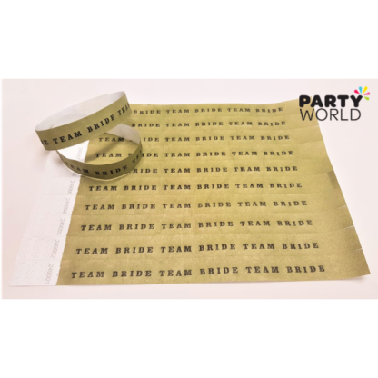 'Team Bride' Disposable Tyvek Security Wristbands in Gold (10)