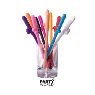 Multicoloured Penis Straws Assorted Colours (10)
