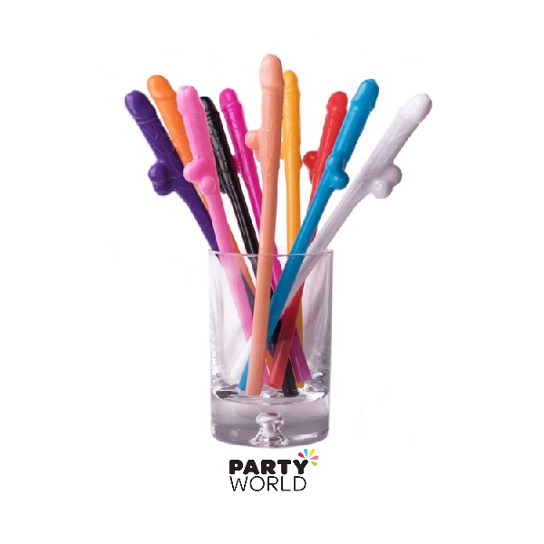Multicoloured Penis Straws Assorted Colours (10 pack)
