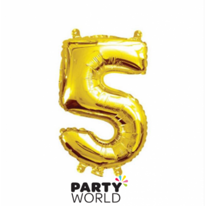Gold Foil Number Balloon (35cm)14in -No. 5 (fill with air only)