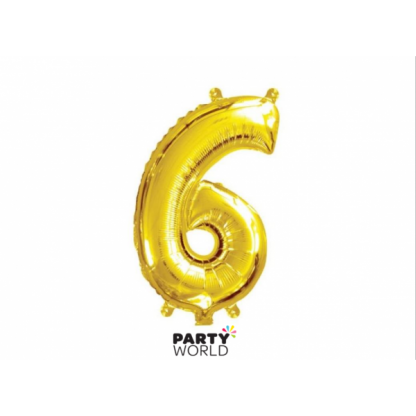 Gold Foil Number Balloon (35cm)14in -No. 6 (fill with air only)