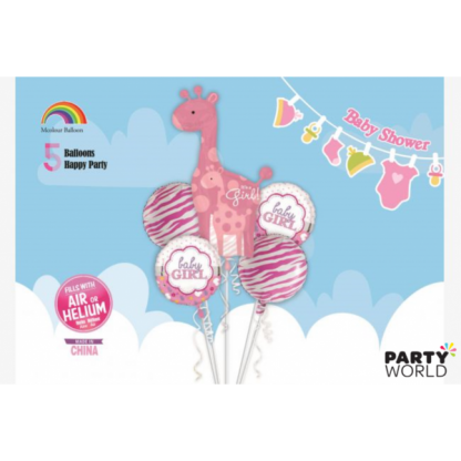 Giant Pink Giraffe It's A Girl Balloon Set (5pcs)